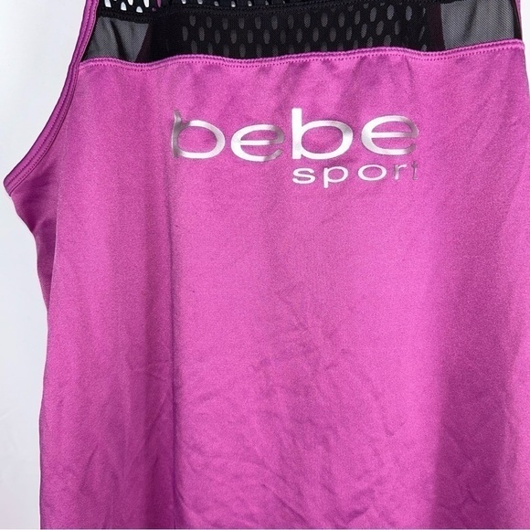 Bebe Sports Tank Top Crewneck Pullover Mesh Trim Cutout Workout Sleeveless Shirt - Picture 3 of 9